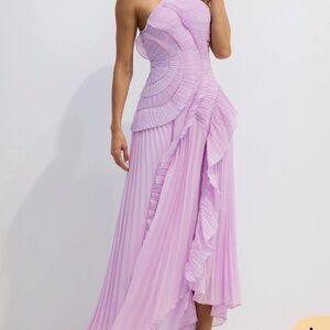 Elegant Strapless Lavender Pleated Dress